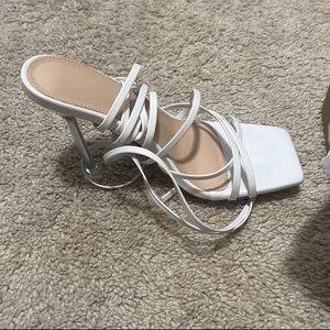 White lace up heels